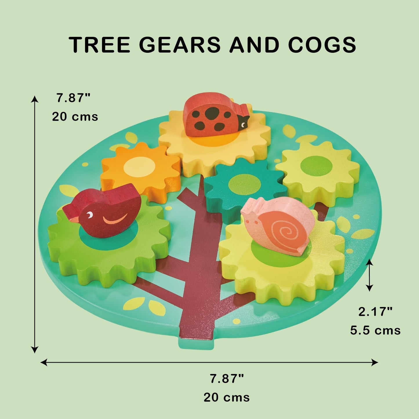 Mentari Toys Tree Gears & Cogs Wooden Puzzle for Toddlers, Colorful Spinning Animal Cogs, Fine Motor Skills & Coordination, 18m+