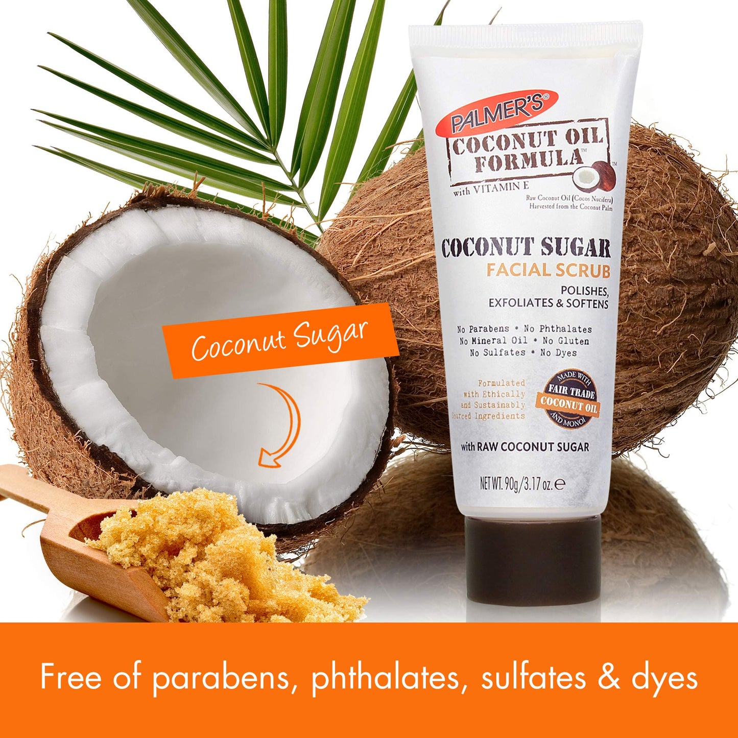 Palmer's Coconut Sugar Facial Scrub – Gently Exfoliates Dirt & Dead Skin, Soothes with Chamomile, 3.17 oz, Pack of 1