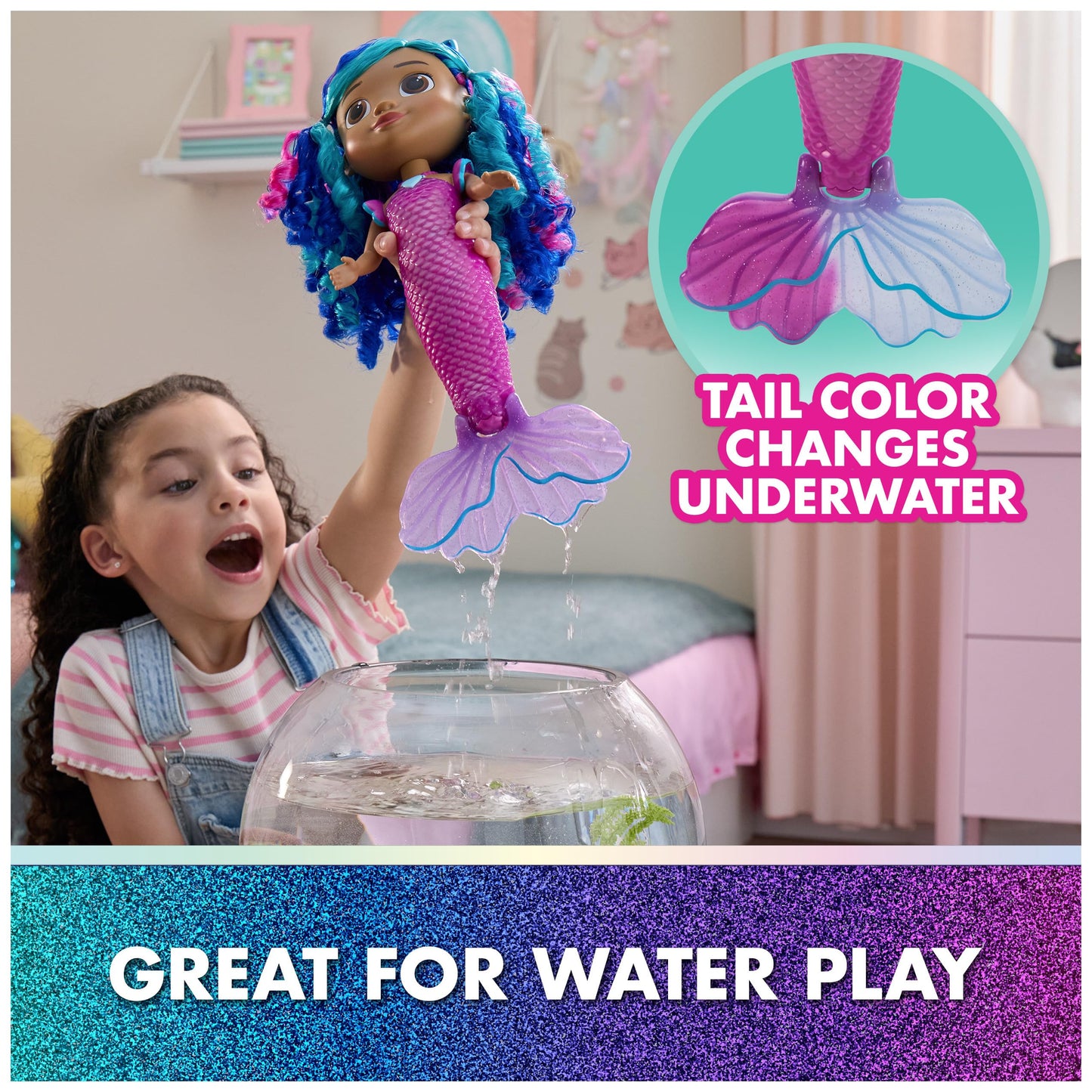 Gabby's Dollhouse: The Movie, Sing & Shine Mermaid Gabby, Waterproof Mermaid Doll with Lights & Sounds, Kids Toys for Girls & Boys Ages 3 and Up