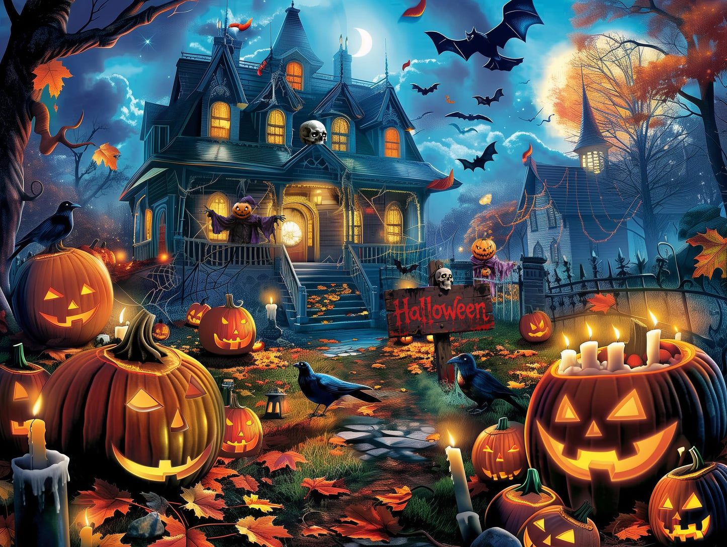 Nattork Jigsaw Puzzle 1000 Pieces for Adults, Halloween Haunted House,Challenging Adult Puzzles for Halloween Decor & Gift