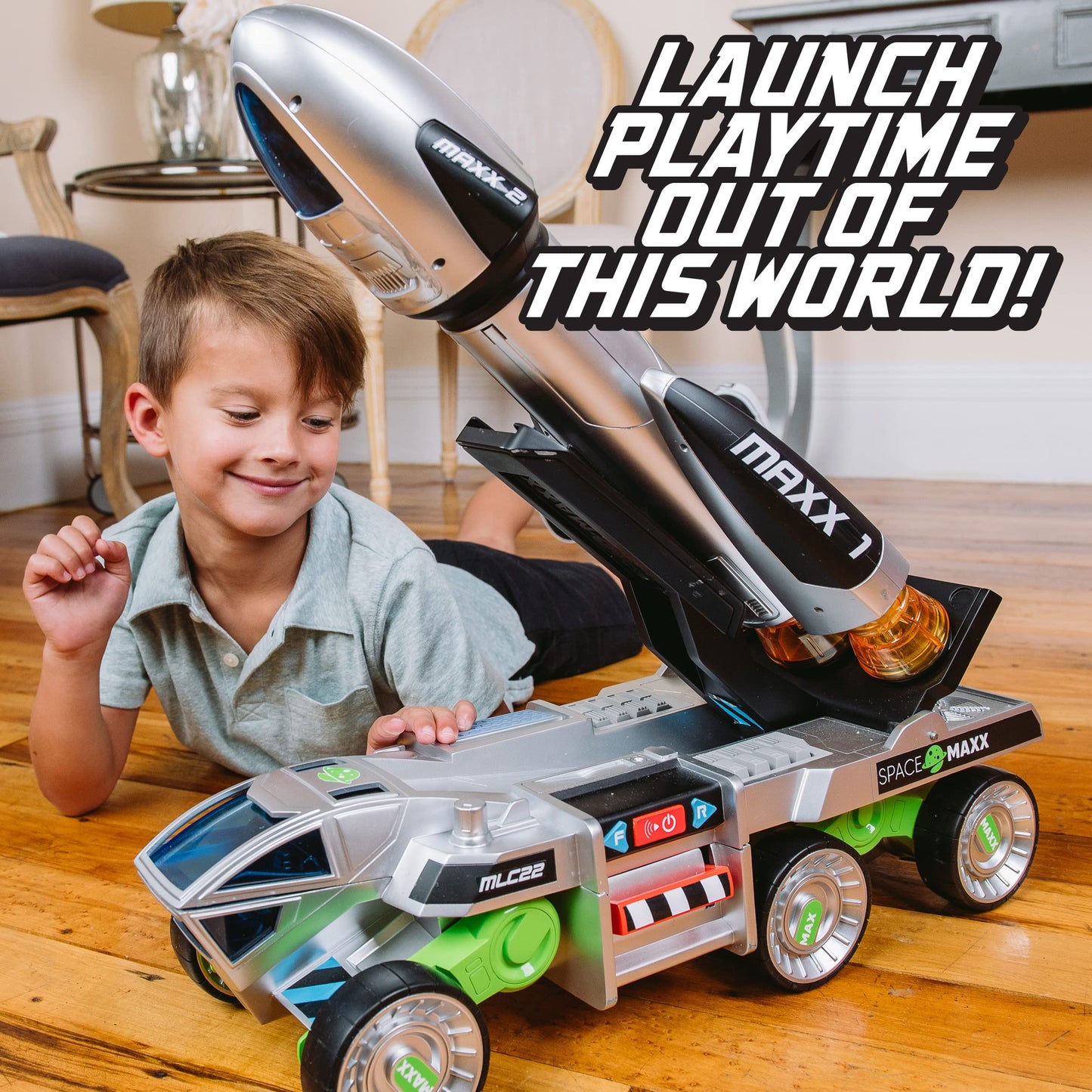 Sunny Days Maxx Action 3-in-1 Blast Off Booster Rocket Toy with Lights, Sounds & Motorized Drive – Includes Vehicle, Rocket & Capsule