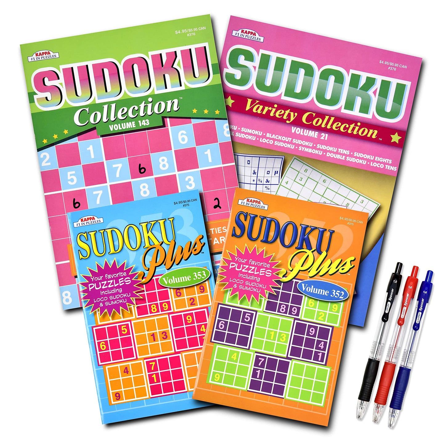 Buffalo Games 4-Pack Sudoku Puzzle Books – 350+ Puzzles with Tips, Large & Digest Sizes, Brain Stimulation for Adults & Seniors