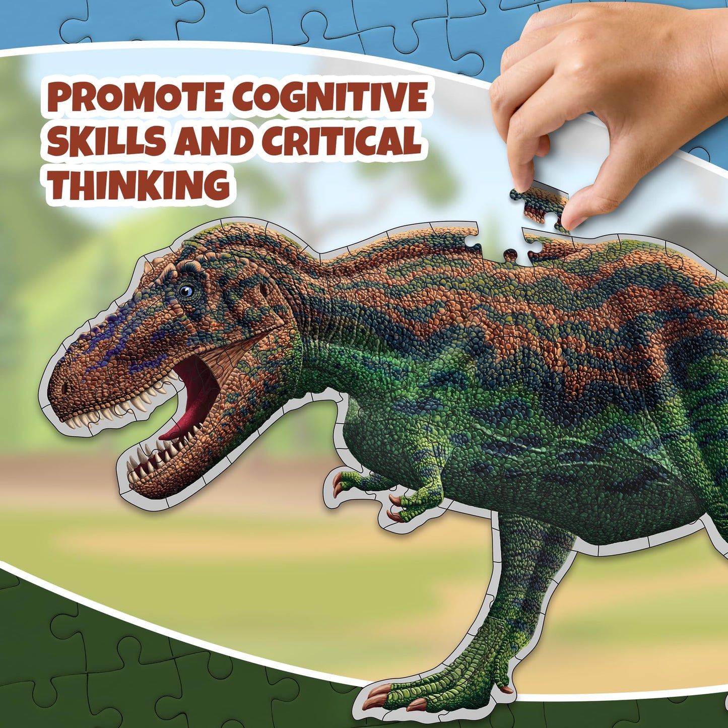 Tyrannosaurus Rex 100-Piece Double-Sided Jigsaw Puzzle – Glow-in-the-Dark Skeleton, 4ft Dino Illustration, Educational Toy for Kids