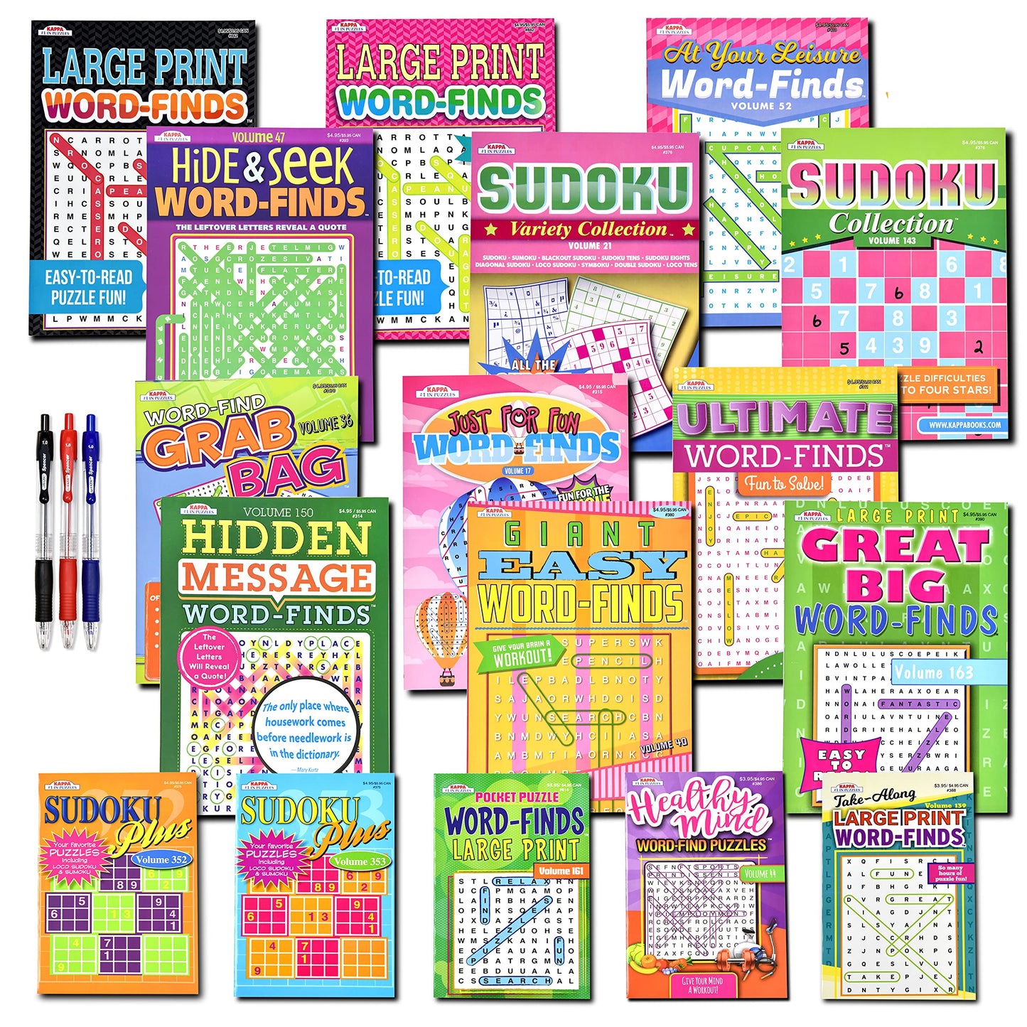 17-Pack 1400+ Sudoku & Word Search Puzzles for Adults – Brain Stimulation Activity Books for Seniors, Large 8x10 & Digest 5x8 Variety Pack