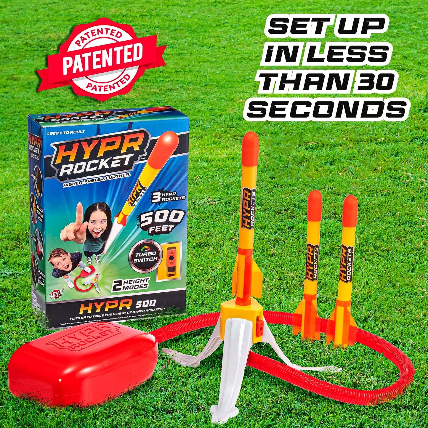 Hypr Kids Rocket Launcher Toy - Patented Design, Turbo Mode, 3 Rockets, Multi-Player Fun, Durable Outdoor Toy, Easy Setup